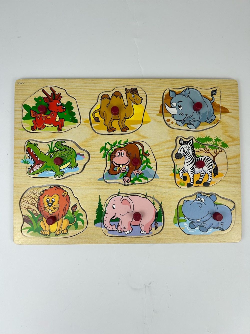 FINAL SALE! Wooden Safari Animal Puzzle 9 Piece Peg Knob Toddler Learning Toy